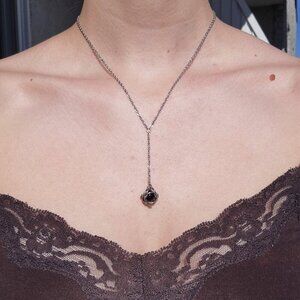 Vintage goth black obsidian and silver rosary necklace